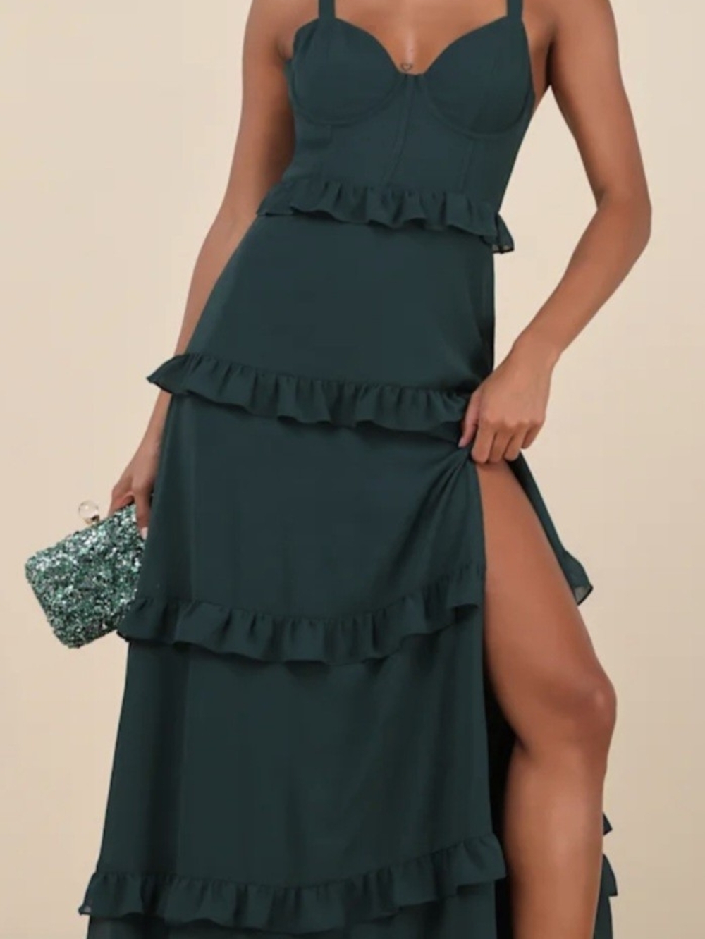 Lulus Ruffled Maxi Dress in Deep Teal - Elegant Women's Evening Dress